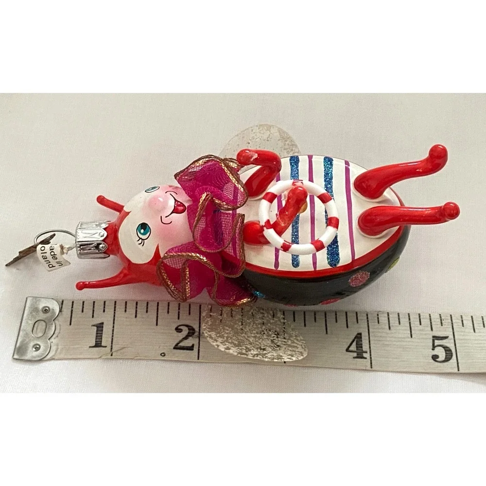 Vtg 2004 NEIMAN MARCUS Blown Glass BUG Glitter Christmas ORNAMENT